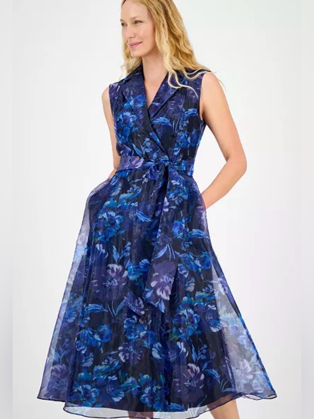 Julia Jordan Floral Organza Wrap Midi Dress, Size 6
